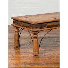 3d viewer is not available. Rustic Indian Sheesham Wood Coffee Table With Nailhead Design And Baluster Legs Chairish