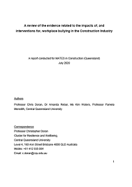 A Review Of The Evidence Related To The Impacts Of And Interventions For Workplace Bullying In The Construction Industry