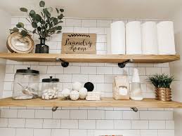 Wood Open Shelving In 2020 Small Laundry Room Makeover Laundry Room Makeover Modern Laundry Rooms