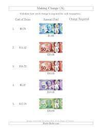 Making Change From Canadian Bills Up To 50 A Money Worksheet Money Worksheets Money Math Free Math Worksheets