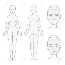 Female Body And Face Chart Front And Back View With Head Close