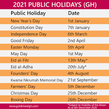 July 23 (only in 2021) sports day. Holidays In Ghana 2021