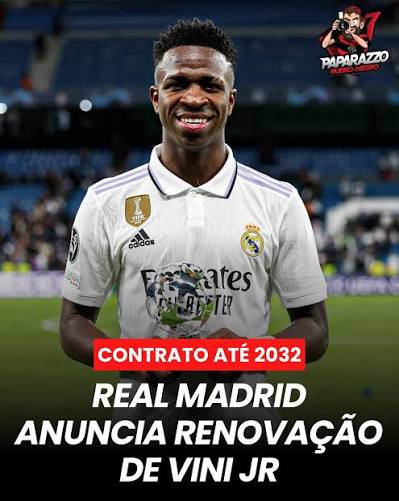 REAL MADRID ANUNCIA RENOVA&Ccedil;&Atilde;O DE VINICIUS JR. Em seu site oficial, o Real Madrid anunciou a renova&ccedil;&atilde;o contratual com o atacante Vini Jr. at&eacute; 2032. Veja a nota oficial do clube espanhol: &ldquo;