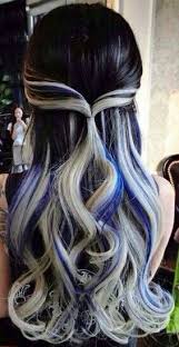 Black And Gray Hair Color Black Gray Blue Streak Dyed Hair Color Hair Color Pastel Bold Hair Color Purple Underneath Hair