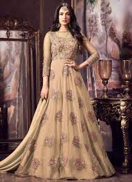Indian anarkali dresses are most preferred outfit. Buy Sonal Chauhan Beige Abaya Style Anarkali Suit Party Wear Embroidered Anarkali Suit Online Shopping Slscch5603d