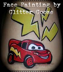 Lightning Mcqueen From Cars Face Painting By Glitter Goose Race Car Paint Painter Face Painting Face Painting Designs Kids Face Paint