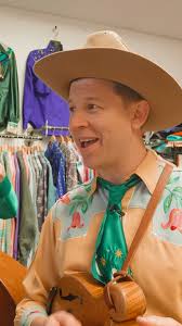 Yodeling, western swing band Farmer & Adele music clip full of vibrant  cowboy colours filmed in Nashville Tennessee in a vintage western wear  store last year playing track 'Lone Cowboy'.