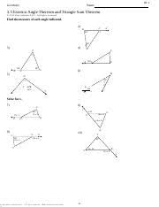 Angles in a triangle worksheets | angle sum property, exterior angle theorem. Ext Angle Thm Practice Triangle Sum Practice Pdf Id 1 Geometry Name 3 5 Exterior Angle Thereom And Triangle Sum Theorem U00a95 S2f0u133y Nkwu9tsa6 Course Hero