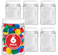 Amazon.com: Stock Your Home Plastic Storage Jars (6 Pack) - 32 Oz Square  Plastic Canisters with Lids - Shatterproof Plastic Storage Jars with Lids -  ...
