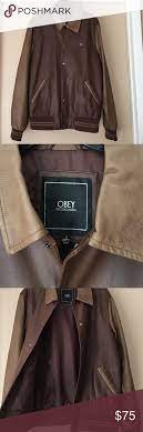 Men S Obey Brown Leather Varsity Jacket Leather Varsity Jackets Leather Jacket Style Varsity Jacket Men