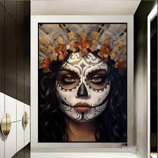 La Catrina Sugar Skull Girls Poster Prints Mexican Day of The Dead Gothic  Canvas Painting Wall Art Picture for Room Home Decor