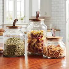 Set Of 3 Glass Canisters With Wood Lids