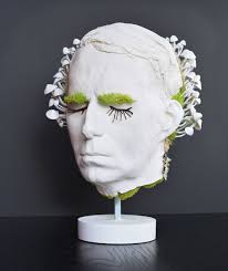 Decay 14x9x9 Mixed Media Sculpture Head Mushrooms Moss Tranches Gypsum Plaster Face Cast Male Face Mod Sculpture Portrait Sculpture Plaster Sculpture