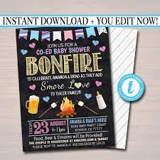 Gender Reveal S Mores Bbq Picnic Invitation Editable Template Coed Baby Shower Baby Q Invitations Summer Baby Shower