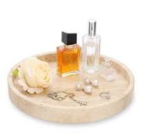 OLegei Plateau de Salle de Bain en travertin Beige Naturel, Plateau de  Rangement Rond pour Bijoux Plateau de décor Plateau de Service 25 * 3cm :  ...