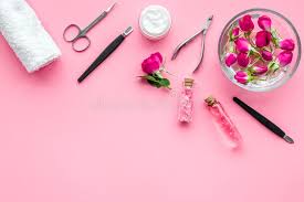 Download Manicure And Pedicure Equipment For Nail Bar Set On Rose Background Top View Mockup Stock Photo Image Of Girl Polish 134147570