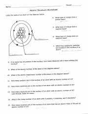 Atoms of the same element are identical. Atomic Structure Worksheet Answers Fme Block Atomic Structure Worksheet Label The Parts Of An Atom On The Diagram Below 4 What Type Of Charge Course Hero