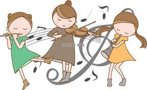 楽器を演奏する女の子たち（メルヘンタッチ）：イラスト無料
