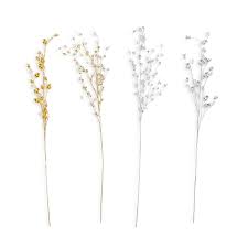 Crystals and Berries 24 Pc Hand-Crafted Metallic Floral Stem Un Includes 2  Styles: Gold and
