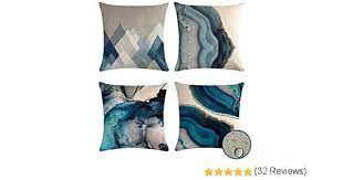 Vigvog Outdoor Cushion Covers 45 X 45 Pack Of 4 Geometric Waterproof Cushion Covers For Outside Waterproof Cushions Blue Pillow Cases Outdoor Cushion Covers