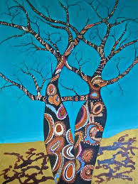 Boab Trees On Blue Art Print By Gillsart Aboriginal Art Australian Indigenous Australian Art Art Prints