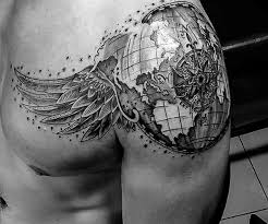 80 Globe Tattoo Designs For Men Traveler Ink Ideas Mens Shoulder Tattoo Globe Tattoos Tattoo Designs Men
