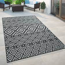 Xl outdoor teppich balkon terrasse im boho/skandi look ca.150x200cm grau. In Outdoor Teppich Fur Balkon Und Terrasse Mit Skandi Muster In Schwarz Ebay