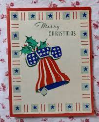 Vintage 1940s Wwii Unused Patriotic Christmas Card Liberty Bell Stars Holly Patriotic Christmas Christmas Cards Vintage Christmas Greeting Cards