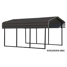 Arrow 10 Ft W X 20 Ft D Black Charcoal Galvanized Steel Carport Steel Carports Carport Canopy Shed Kits