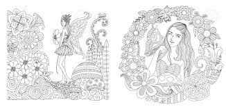 Today, i am sharing with you 10 floral themed adult coloring pages. Fairy Girls In Garden Collection For Adult Coloring Page Printing And Other Design Element Vector Illustration Royalty Free Cliparts Vectors And Stock Illustration Image 119694921