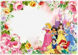 Photo Frame Template For Children Photo With Disney Princesses Happy Birth Happy Birthday Disney Princess Happy Birthday Princess Disney Princess Invitations
