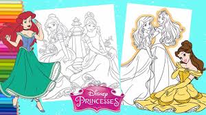 Princess coloring drawings ariel coloring pages disney colors ariel color colouring pages cartoon drawings mermaid coloring pretty princess mermaid ariel coloring page. Coloring Disney Princess Belle Cinderella Aurora Ariel Coloring Pages Book Youtube