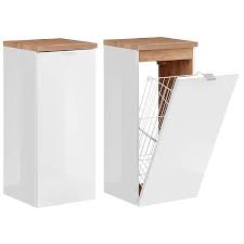 Badezimmer unterschrank in wildeichefarben und anthrazit 40 cm breit. Badezimmer Unterschrank Mit Waschekorb Toskana 56 In Weiss Hochglanz B