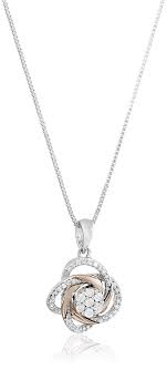 Sterling Silver Two Tone Diamond Love Knot Pendant Necklace 1 4 Cttw J K Color I2 I3 Clarity Diamond Necklace Cute Jewelry