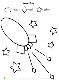 Color By Shape Rocket In Space Worksheet Education Com Space Theme Preschool Space Preschool Shapes Kindergarten