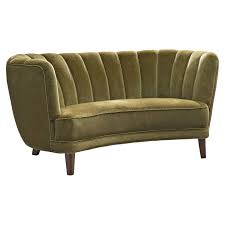Circa 1950s, made in denmark, this sofa features a solid teak base. Danish Banana Sofa In Green Velvet 1940s For Sale At 1stdibs