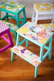 Diy Wallpaper Stools This Little Street Diy Wallpaper Ikea Diy Diy Ikea Hacks