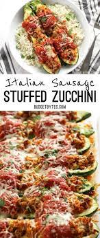 Italian Sausage Stuffed Zucchini Is A Simple Flavorful And Lighter Alternative To Lasagna Zucchini Easyre Italian Recipes Sausage Stuffed Zucchini Recipes