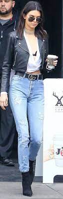 Kendall Jenner Wearing Jacket Laer Jeans Re Done Belt Gucci Shirt And Shoes Kendall And Kylie Cropped Leather Jacket Fashion Kendall Jenner Outfits