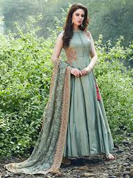 Olive Silk Sleeveless Anarkali Salwar Suit Olive Embroidered Silk Festive Silk Anarkali Suits Designer Anarkali Dresses Long Gown Dress