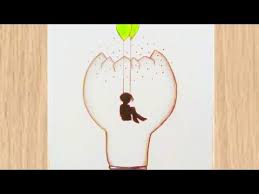 alone boy drawing inside buld رسومات سهلة رسمة معبرة لولد فوق الأرجوحة رسم بنات youtube drawings drop earrings