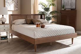 Mid century king size platform bed with nightstands. Baxton Studio Rina Mid Century Modern Ash Wanut Finished Wood Synthetic Rattan King Size Platform Bed W Wrap Around Headboard Mg97151 Ash Walnut Rattan King