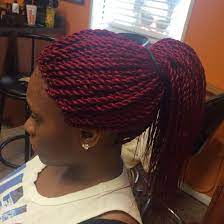 Senegalese Twist With Burgundy Color Box Braids Hairstyles For Black Women Hair Styles Feed In Braids Ponytail