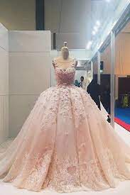 Light Orange Lace Organza Round Neck Wedding Dresses Ball Gown Dresses Pink Ball Gown Applique Wedding Dress Ball Gown Dresses