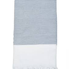 Fringe at short sides and hanger loop on one long side. Magazzino Blue White Striped Bath Towel Magazzino