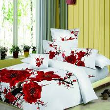 Black And White Bed Sheet Set Black White And Red Oriental Plum Blossom Print Chinese Inspired Full Queen Size 100 Cotton Bedding Set Cotton Bedding Sets Queen Bedding Sets Bed Linen Sets