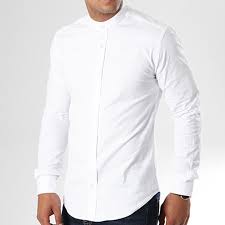 L'élégance rencontre le design contemporain: Lbo Chemise Manches Longues Col Mao Slim Fit 404 Blanc Laboutiqueofficielle Com