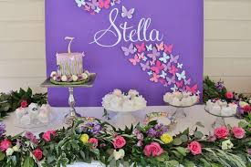 Butterfly themed party decorations colorful tulle ceiling treatment. 1st Birthday Party Ideas Butterfly Theme Novocom Top