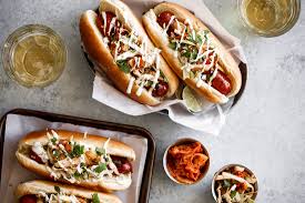 Soy Glazed Spicy Korean Kimchi Hot Dogs Cooking With Cocktail Rings Hot Dog Recipes Kimchi Hot Dog Hot Dog Recipes Creative