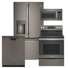 We have kitchen packages from all of the leading brands including ge, frigidaire, viking, lg, whirlpool, samsung and more. Ge Slate 4 Pc Pkg Gfe28gmkes E 27 8 Cu Ft Refrigerator Electric Range Microwave Dishwasher Warners Stellian